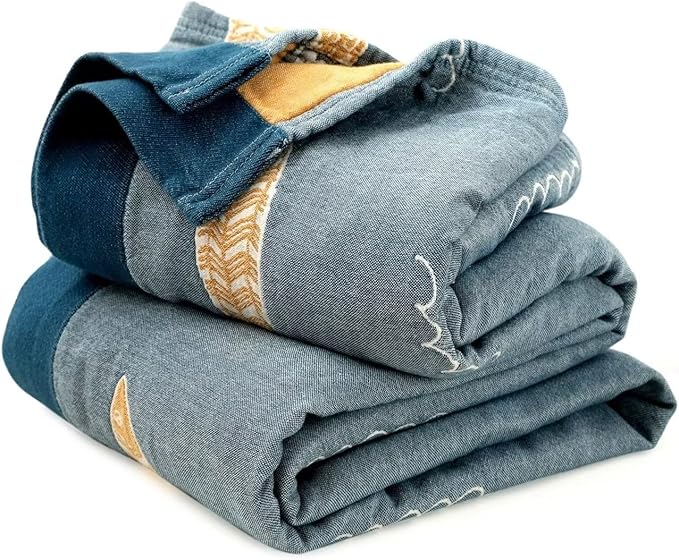 Boho Throw Blanket for Bed 100% Cotton Ultra Soft Rustic Quilt Fall Blanket Fish Printed Farmhouse Decor Bed Blankets,60"×80" All Season Rustic Throw for Sofa Couch Chair