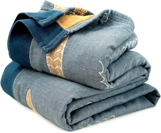 Boho Throw Blanket for Bed 100% Cotton Ultra Soft Rustic Quilt Fall Blanket Fish Printed Farmhouse Decor Bed Blankets,60"×80" All Season Rustic Throw for Sofa Couch Chair