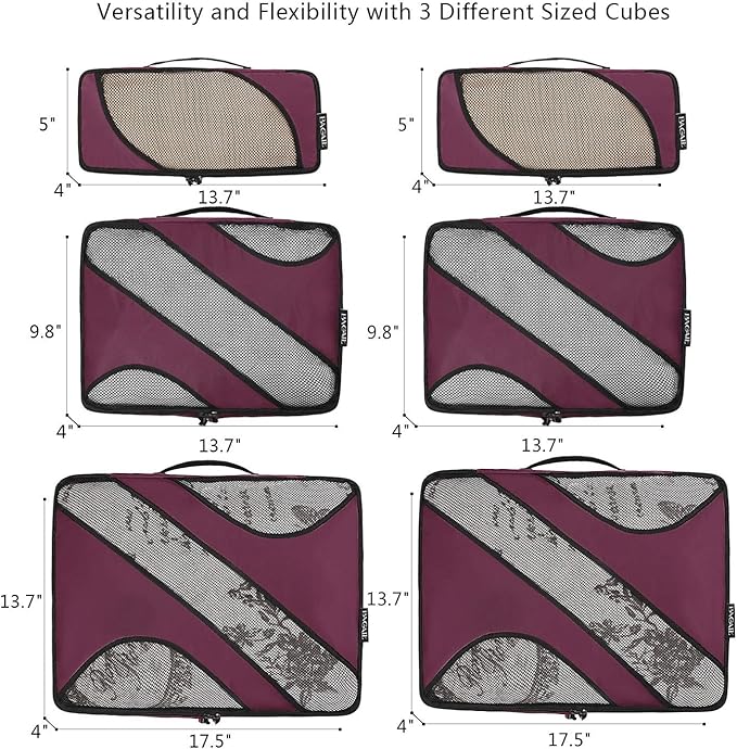 BAGAIL 6 Set Packing Cubes,Travel Luggage Packing Organizers