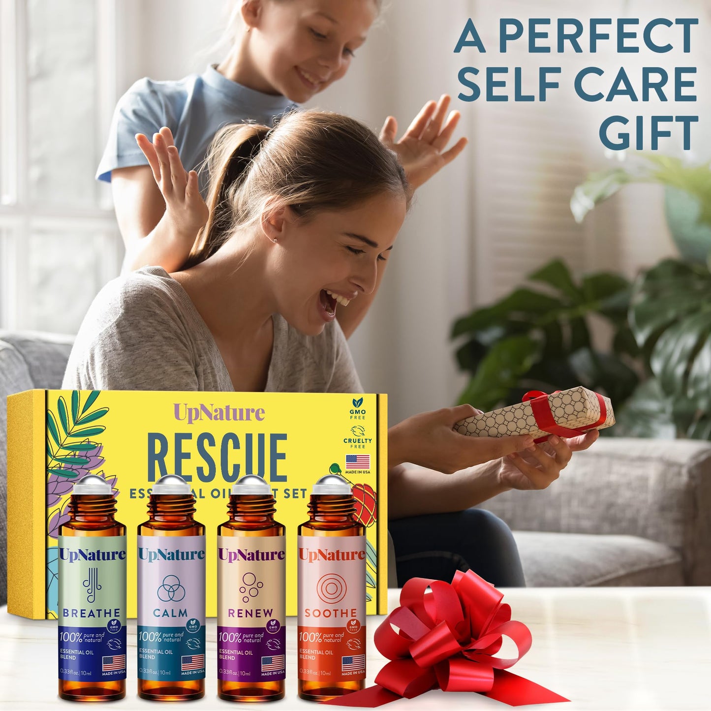 UpNature Essential Oils Roll On Set (Pack of 4) Stress Relief Gift Aromatherapy Oil - Self Care Gifts for Women