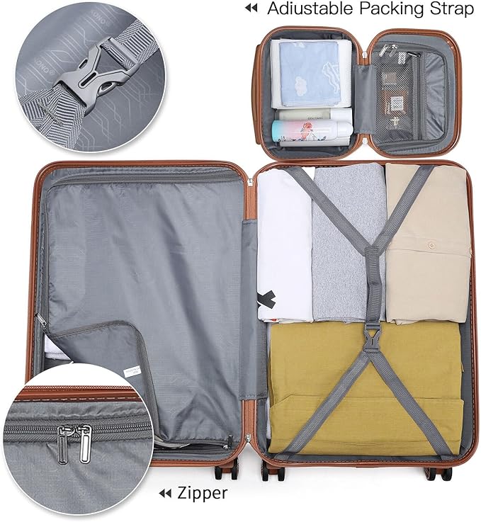 Kono 20'' Carry on Luggage Lightweight with Spinner Wheel TSA Lock Hardside Luggage 20.3" x 15" x 8.3" Carry on Suitcase Cream White