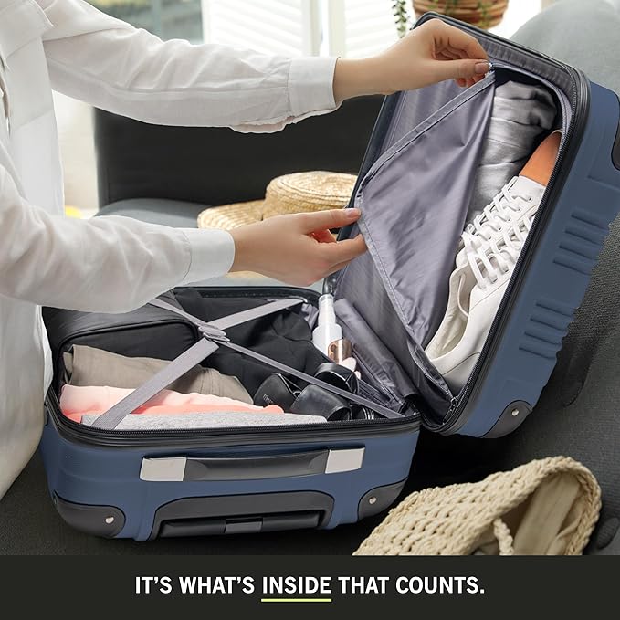 Kenneth Cole REACTION Out of Bounds Lightweight Hardshell 4-Wheel Spinner Luggage, Naval, 24-Inch Checked