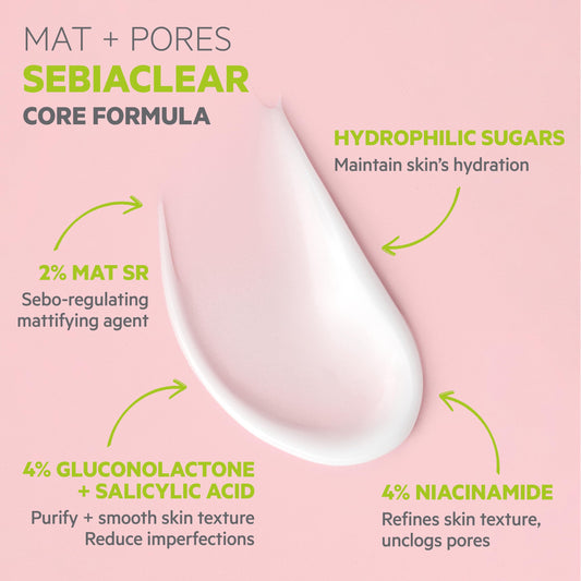 SVR Sebiaclear Mat+Pores Mattifying Face Cream. 4% Niacinamide Non-Comedogenic Moisturizer for Oily to Combination Skin. Controls Shine & Visibly Tighten Pores. Oil-Free, 1.3 fl.oz