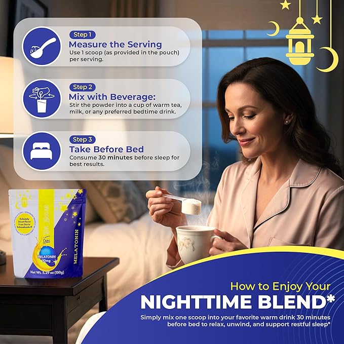 Dr Sugar Labs – Sleep Aid Melatonin Powder Drink Mix | 10mg Melatonin Sleep Supplement | 0 Sugar, Stevia-Sweetened with L-Theanine, GABA & Fiber | Bedtime Drink Mix for Restful Sleep – 30 Servings