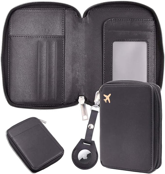 Cnycmy Passport Holder with Airtag,Passport-Wallet-Holder for Women, RFID Passport Holder with Slot Waterproof, PU Leather Travel Passport Case (Black3)