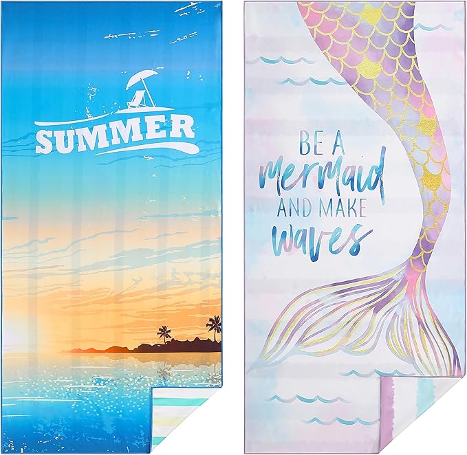 Casa Platino Beach Towel 2 Pack – Extra Large 32"x71" Quick Dry Microfiber Towels, Lightweight Sand Free Travel Towel for Pool, Camping & Beach Essentials for Women – Beni