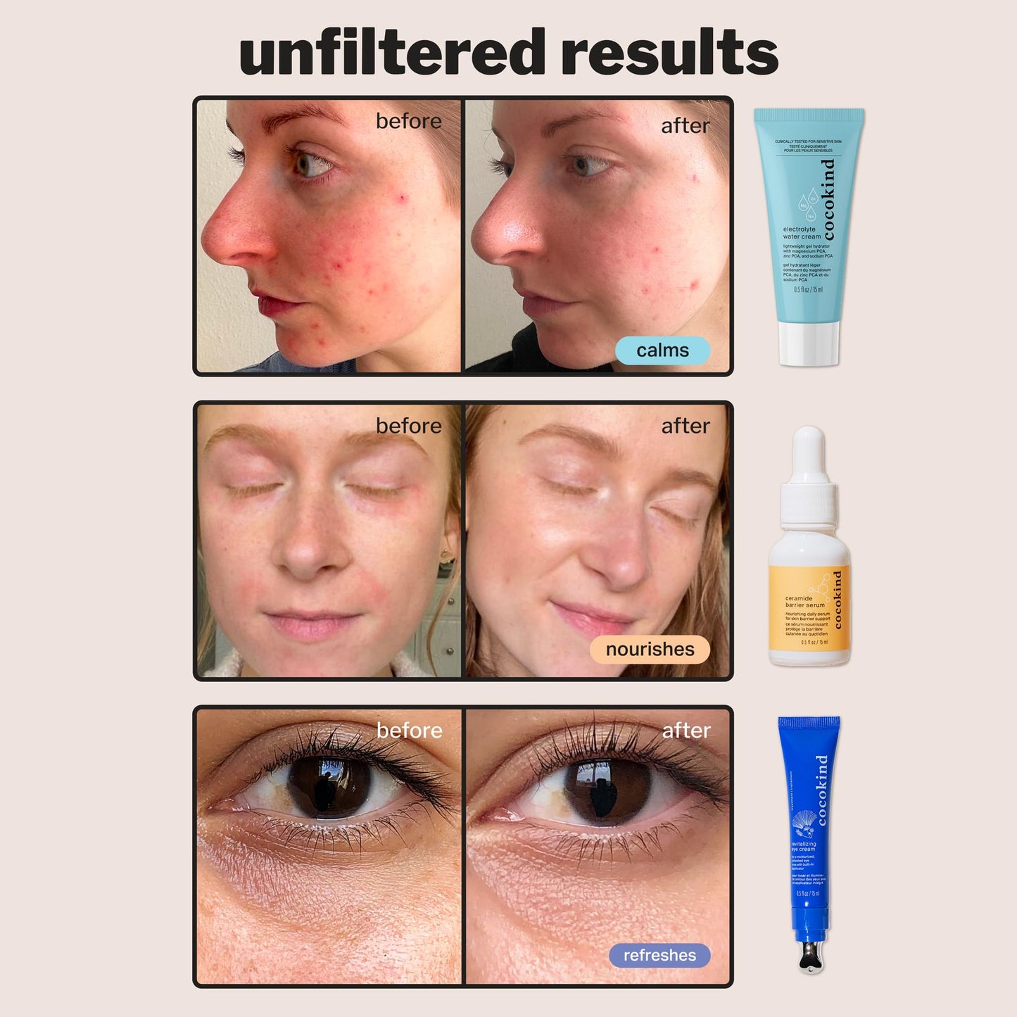 Cocokind Hydration Heros Set | Milky Ceramide Hydrating Serum, Eye Cream with Cooling Metal Applicator Tip, Lightweight Electrolyte Moisturizer | Hydrate, De-Puff, Calm, Balance | 3 Count