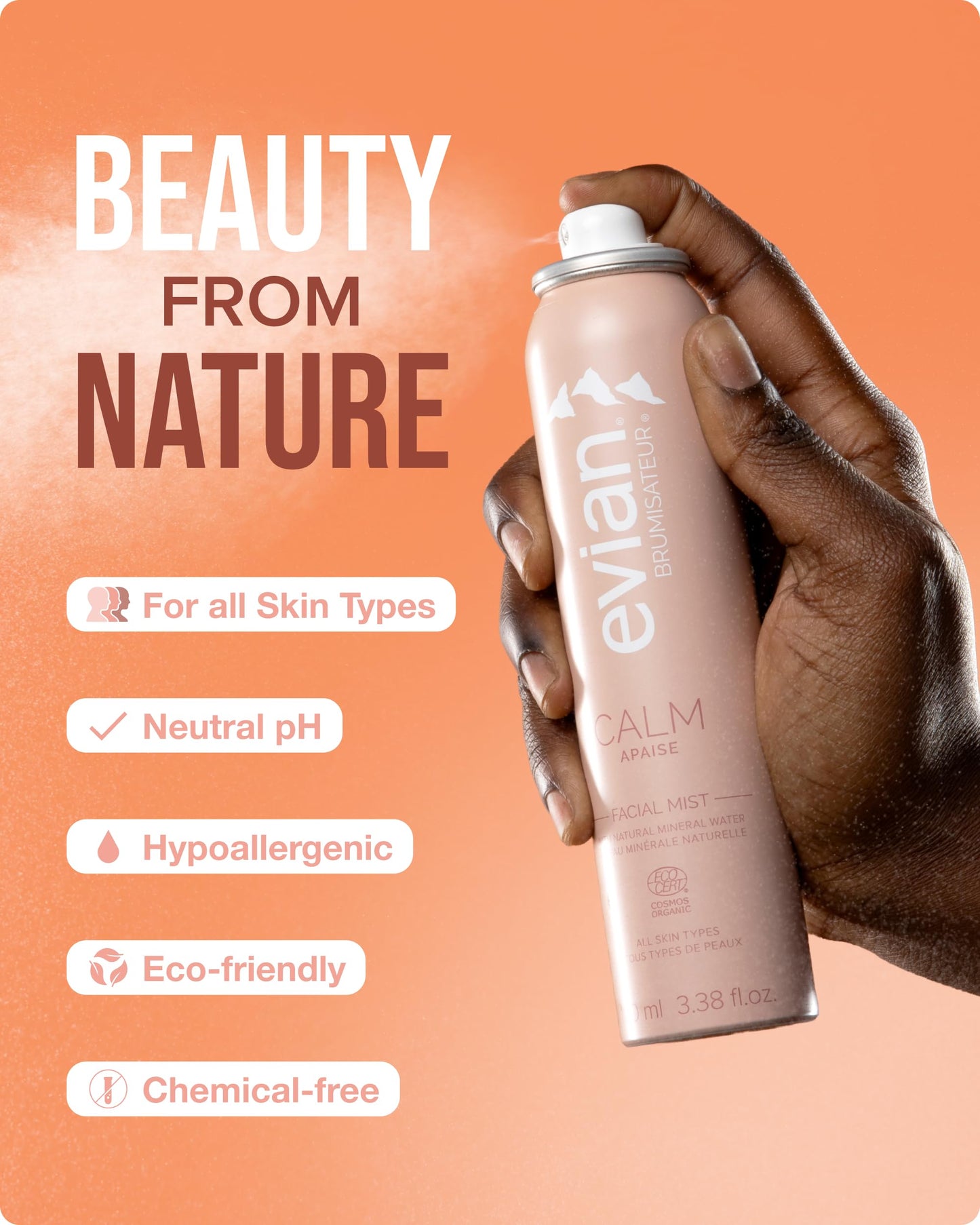 Evian Calm Facial Mist | Hydrating Mineral Water Face Spray with Aloe & Jasmine | Calming Toner Mist for Sensitive Skin | Travel Facial Spray to Hydrate, Refresh, & Calm Skin Anytime