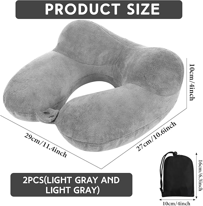 Sintuff 2 Pack Inflatable Travel Pillow for Airplanes Inflatable Neck Flight Pillows with Compact Bag and Blindfold for Traveling, Airplane, Train, Car, Office(Gray)