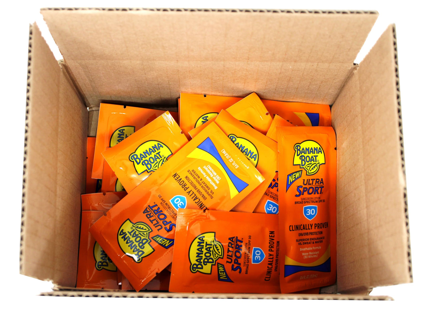 Banana Boat Ultra Sport Sunscreen Lotion Packets, Broad Spectrum SPF 30, Water & Sweat Resistant, 0.4 fl oz (Pack of 24)