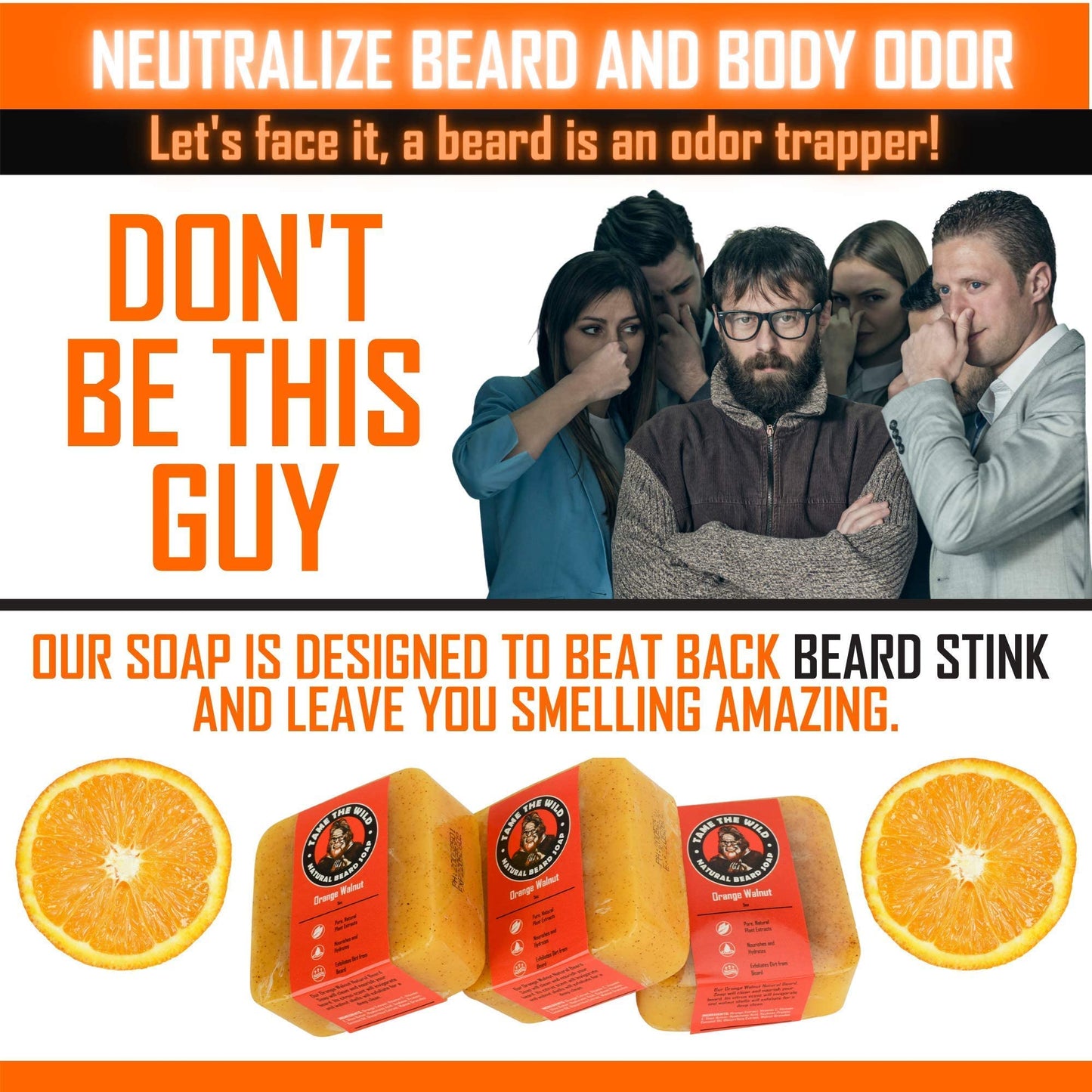 Tame the Wild Premium Beard Wash for Men - Natural Beard Soap & Shampoo Conditioner in 1 - Face & Body Wash & Scrub - Shea Butter & Coconut Oil - 3 Pack of 5oz Bars