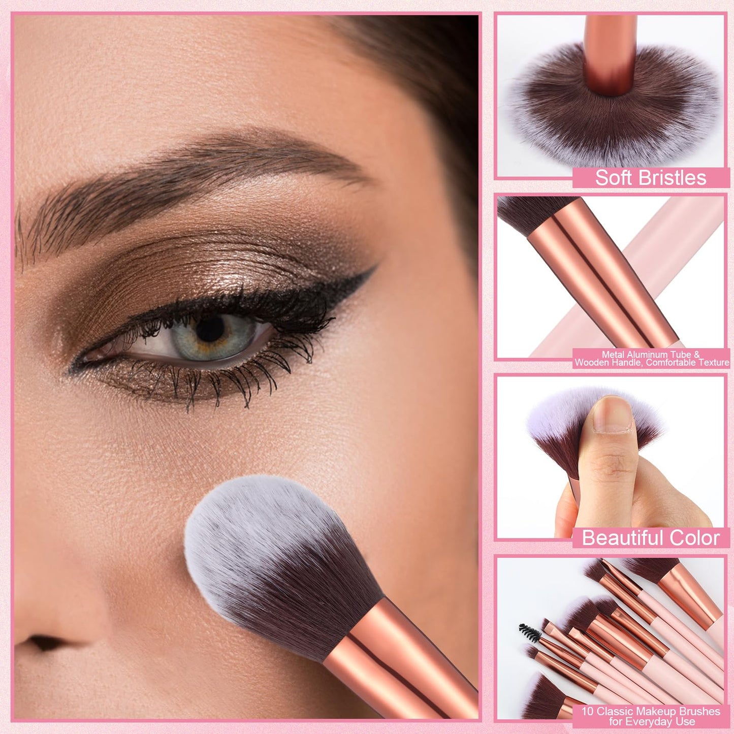 20PCS Travel Makeup Brush Set,10 Pcs Small Makeup Brushes with Mirror,Storage Bag and 8PCS Makeup Sponges for Home,Travel, Party