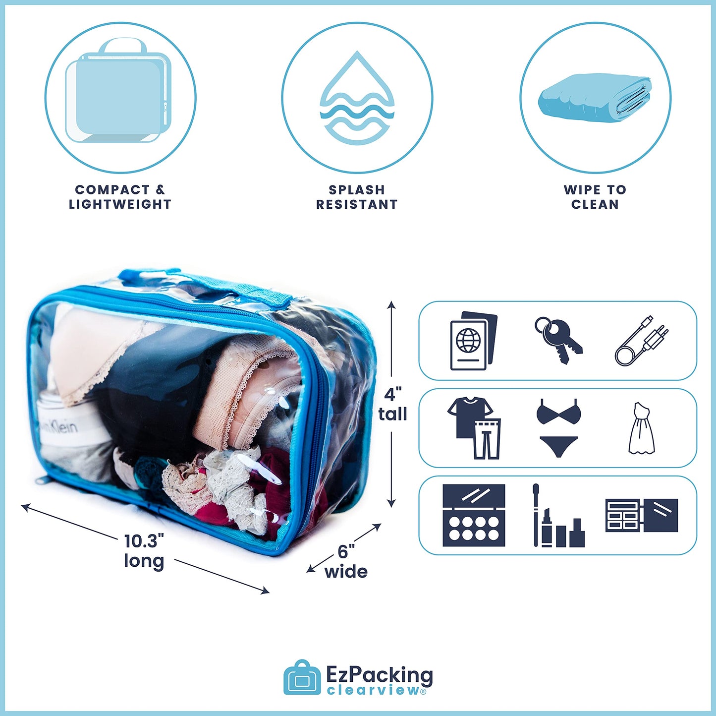 Small Clear Travel Packing Cube/See Through PVC Plastic Pouch for Carry On Suitcase, Backpack or Diaper Bag/Transparent Multipurpose Accessories, Makeup & Underwear Organizer w/Handle (Rose)