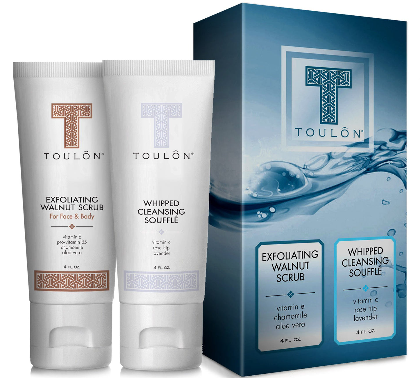 Exfoliating Scrub Set - Body Scrub Set - Skin Care Gift Set for Women & Men - Natural Spa Bath and Shower Kit with Exfoliating Walnut Body & Face Scrub & Anti Aging Face Cleanser for Gentle Face Wash