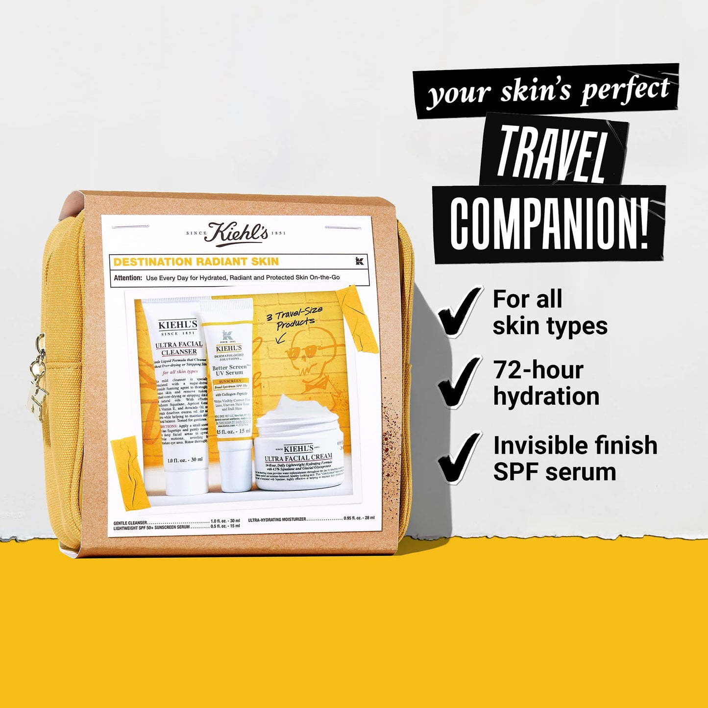 Kiehl's Travel Size Skincare Gift Set, $49 Value, Contains Travel Size Face Wash, Sunscreen with SPF 50, and Moisturizer, TSA Friendly