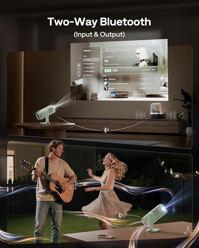 Aurzen BOOM Air Google TV Portable Projector with WiFi and Bluetooth, USB-C Powered, Smart Projector for Outdoor & Home Movie, 4K Supported, Real-Time Focus, Dolby Audio, Adjustable Stand, Off-White