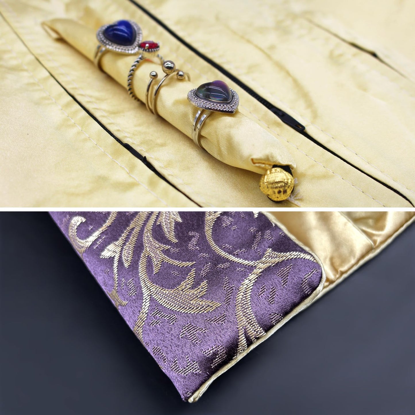 Purple Travel Jewelry Bag Roll, Elegant Violet Jewelry Organizer Roll Foldable Jewelry Pouch for Traveling Rings & Necklaces & Earrings, Luxury Gift, with Zipper Pockets Inside (Purple,Matte)