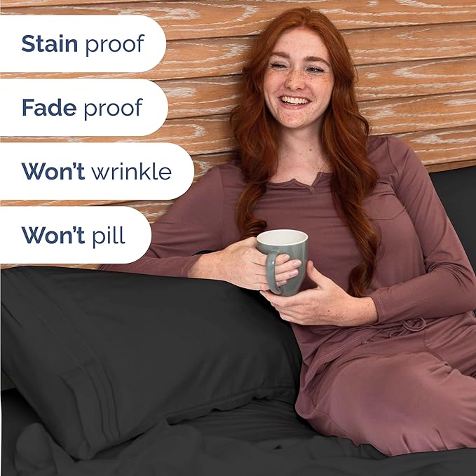 Bulk Case Pack of 10 Sheet Sets - (10) Complete Split King Size Sheet Sets w/ Deep Pockets - Wholesale Bulk Bedding for Hotels, Spas & Airbnbs - Soft, Breathable and Wrinkle Free - (Split King, Black)