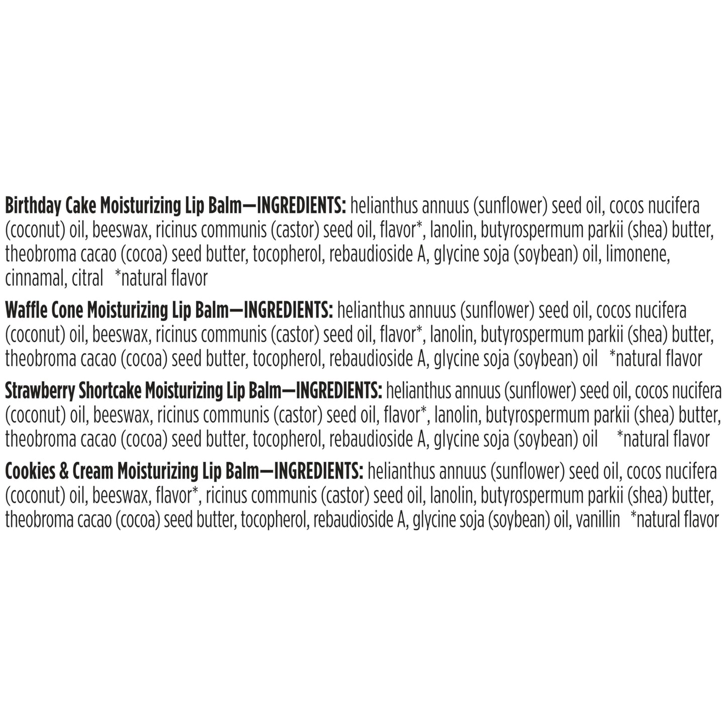 Burt's Bees Lip Balm Party Pack - Birthday Cake, Waffle Cone, Strawberry Shortcake, and Cookies & Cream, All Day Moisturizer, Tint-Free, Natural Origin Conditioning Lip Treatment, 4 Tubes, 0.15 oz.