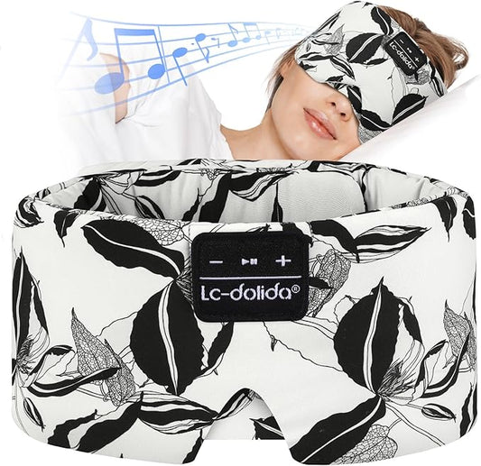 LC-dolida Sleep Mask with Bluetooth Headphones, Extra Large Silk Eye Mask for Sleeping Side Day Sleepers, Sleep Headphones Bluetooth 5.4 for Women Men with Thin Speaker, Blackout, Comfort, Microphone
