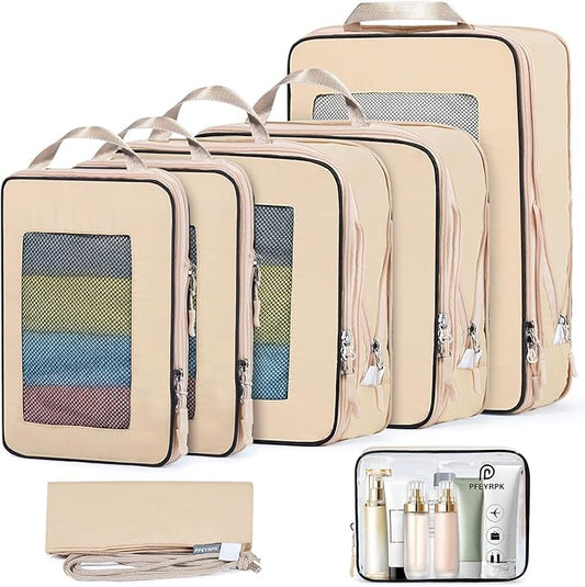 7 Set Compression Packing Cubes Packing Organizer for Travel,Travel Accessories for Carry on Luggage Suitcase Backpack Expandable Organizers