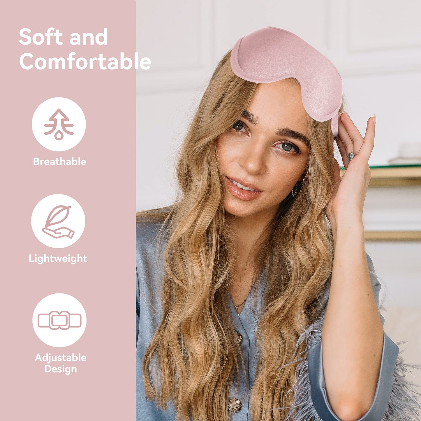 Sleep Mask for Men Women,Upgraded 3D Deep Contoured Eye Covers for Sleeping with Adjustable Strap,Block Out Light, Soft Comfort Eye Shade Cover for Travel Yoga Nap (1pcs, Pink)