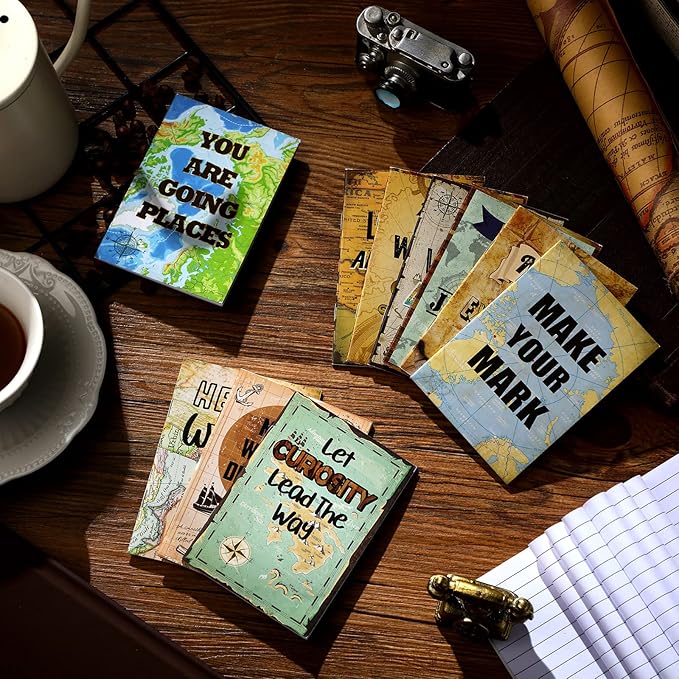 24 Pcs Travel The Map Notepad Travel Inspirational Gifts Notepads Mini Motivational Journal Notebooks Bulk Antique Map Patterns Small Pocket Notepads for School Office, 4.72 x 3.35 Inch,12 Styles
