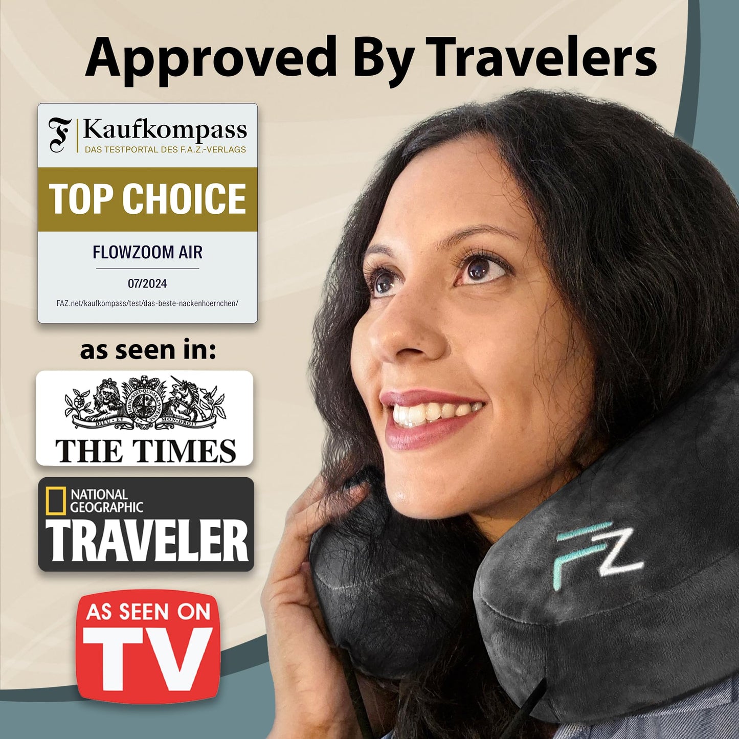 FLOWZOOM Air Inflatable Neck Pillow for Traveling on Plane - H-Shape Hooded Airplane Pillow with 5 Snooze Modes, Fast Inflation, Pressure Control, Cozy Clip-On Hood & Plushy Cover - Size L, Jet Black
