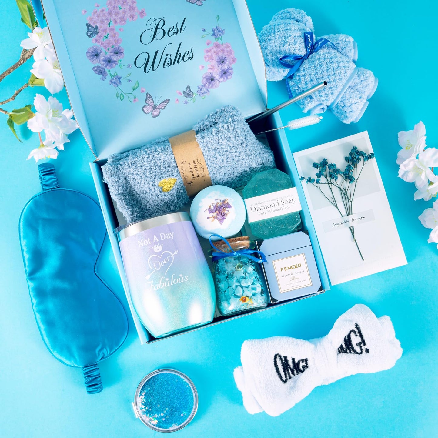 Birthday Gifts for Women,Blue Gift Basket for Women Friendship Gift Set Unique Gift Ideas Box for Best Friend Mom Sister Girlfriend Birthday Presents