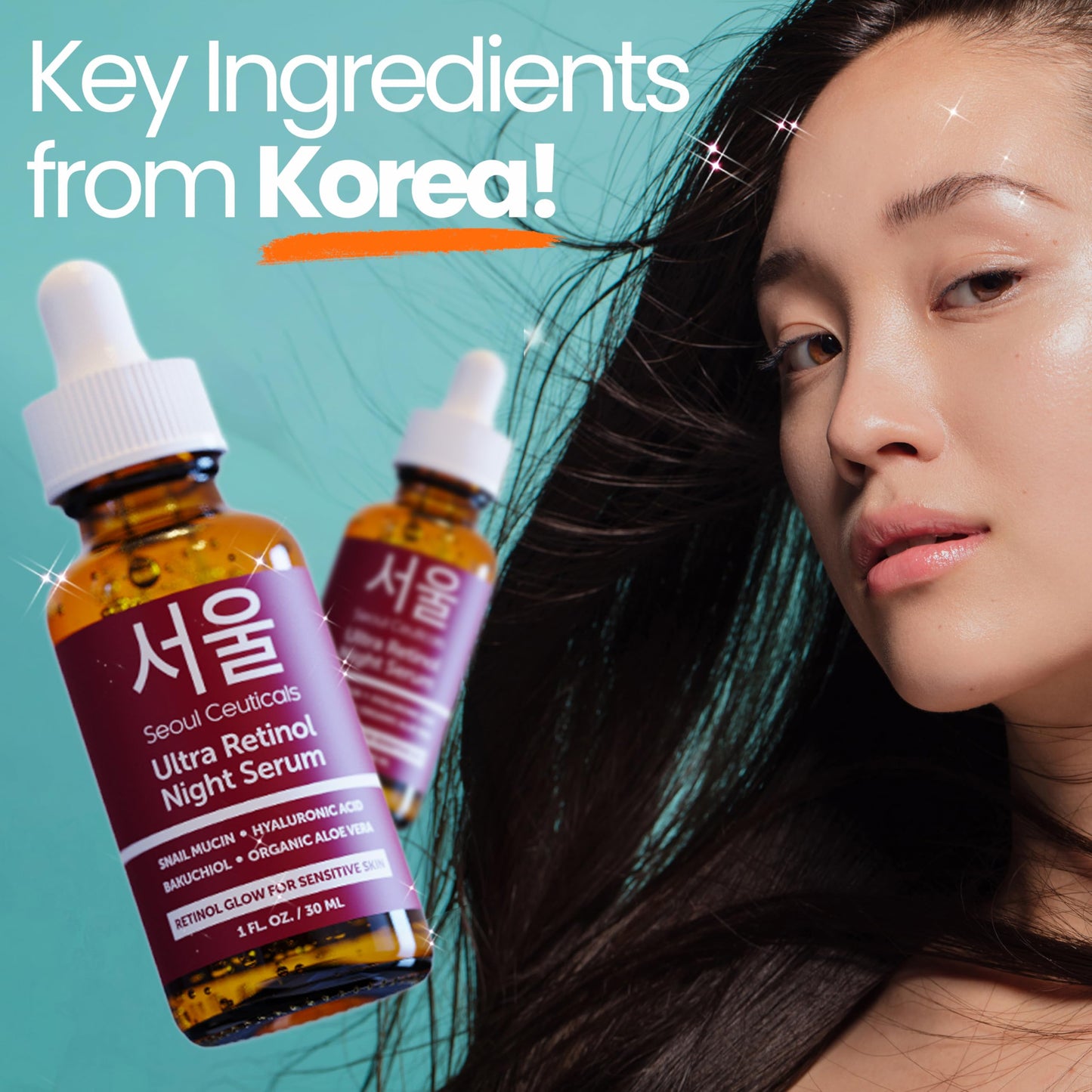 SeoulCeuticals 1% Korean Retinol Night Serum for Face - 97.5% Snail Mucin + Hyaluronic Acid + Bakuchiol, Cruelty Free K Beauty for Sensitive Skin 1oz