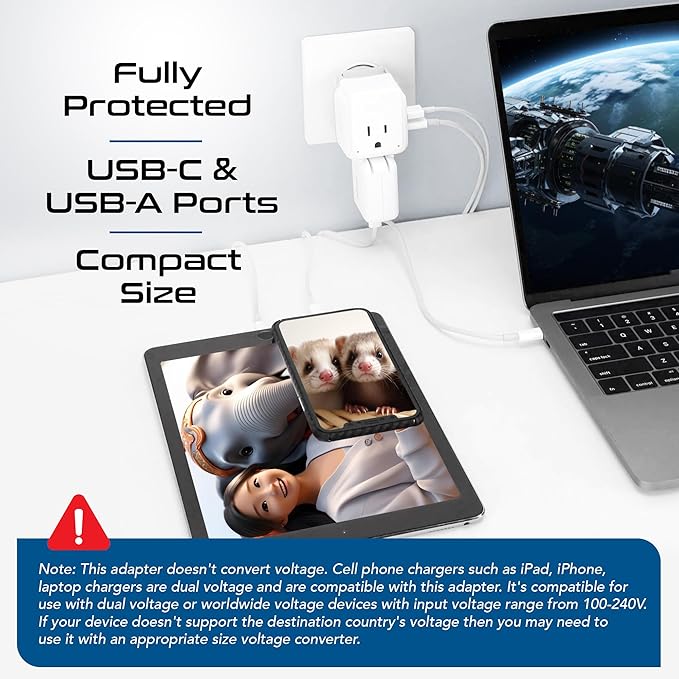 Ceptics Brazil Power Plug Adapter Travel Set, 20W PD & QC, Safe Dual USB & USB-C 3.1A - 2 USA Socket - Compact & Powerful - Also Use in Peru, Chile - Includes Type C, Type N Swadapt Attachments
