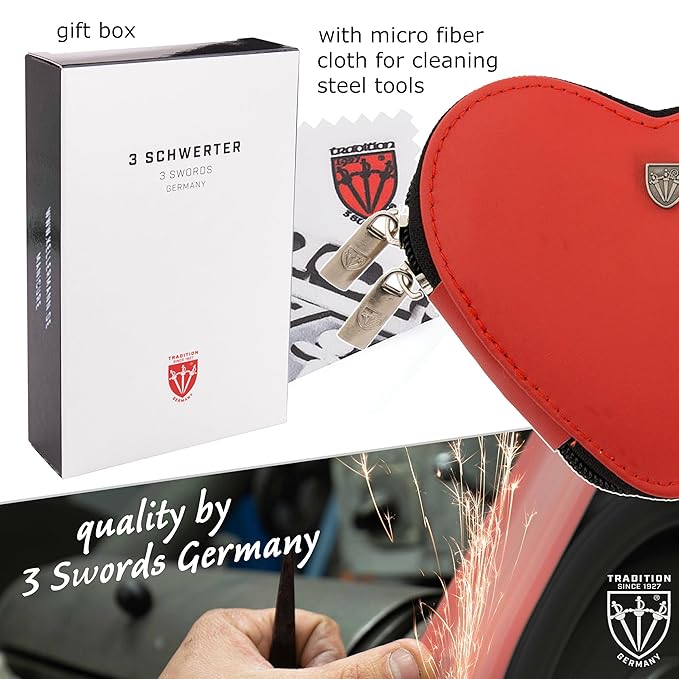 3 Swords Germany - brand quality 5 piece manicure pedicure grooming kit set for professional finger & toe nail care tweezers file clipper genuine leather case in gift box, Made by 3 Swords (03898)