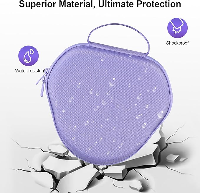 BOVKE Hard Carrying Case with Sleep Mode for Apple AirPods Max Wireless Over-Ear Headphones, AirPods Max Protective Portable Storage Bag with Mesh Pocket for Headphone Accessories, Purple