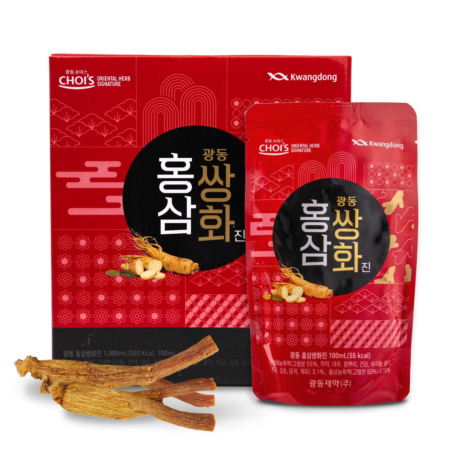 KWANGDONG Ssang Hwa Jin (Red Ginseng) - Korean Traditional Herbal Red Ginseng Tea, Supports General Wellness, Energy, and Vitality, 10 Pouches