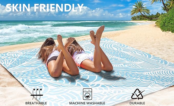 Beach Blanket Waterproof Sandproof Beach Mat 79" X 83"/10'x9'for 2-8 Adults Quick Drying Outdoor Picnic Mat Beach Accessories for Travel, Camping, Hiking