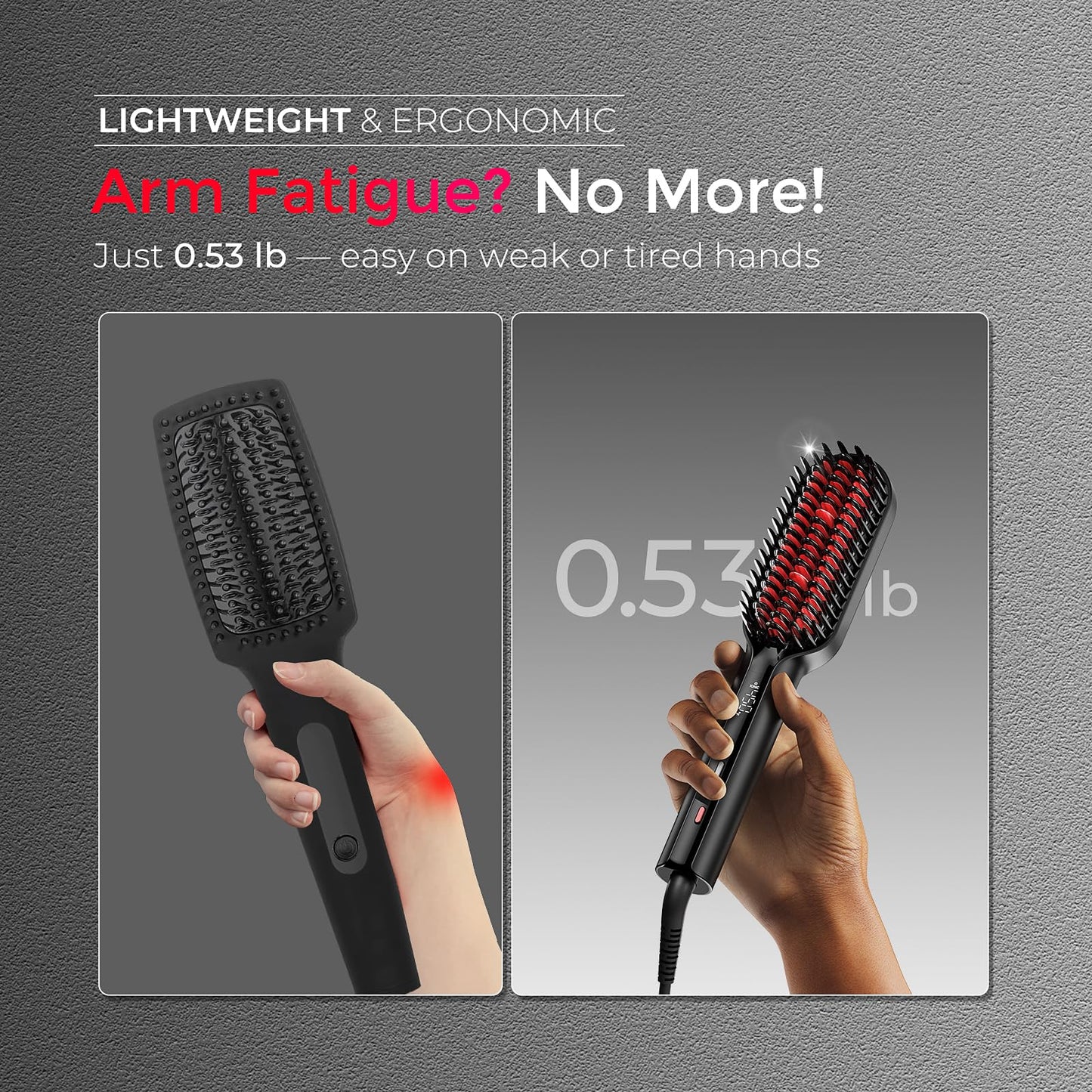 TYMO Hair Straightener Brush - Upgraded Ionic Compact Straightening Brush for Women with Wave-Design Bristles, Fast, Smooth Styling, Lightweight Hot Comb & Travel Flat Iron, 1 Billion Ions, Black