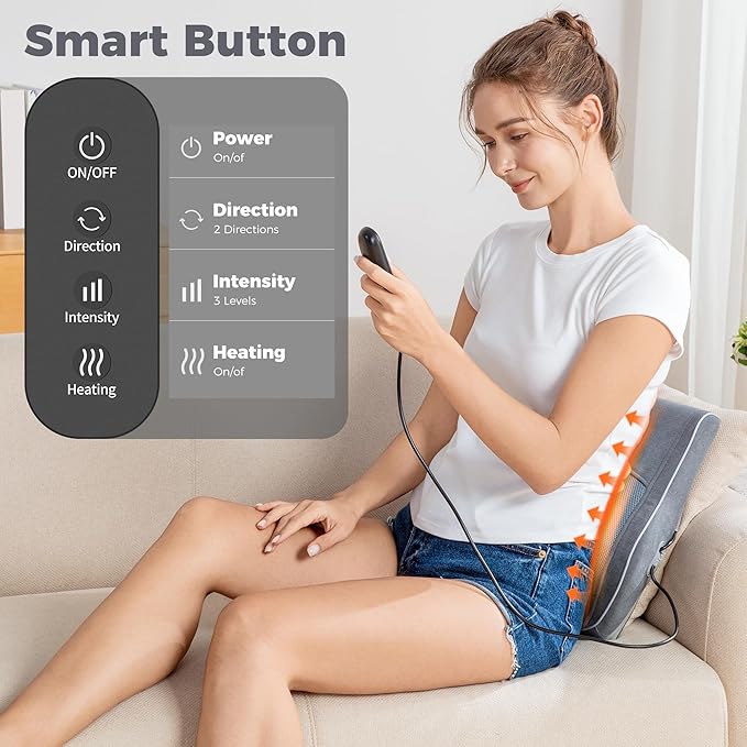 Brelley Shiatsu Neck and Back Massager with Heat, Deep Tissue Kneading Massage Pillow, Electric Massagers with Bi-Directional Rotating Head for Neck, Back, Shoulders, and Legs, Gift for Mom Dad Grey