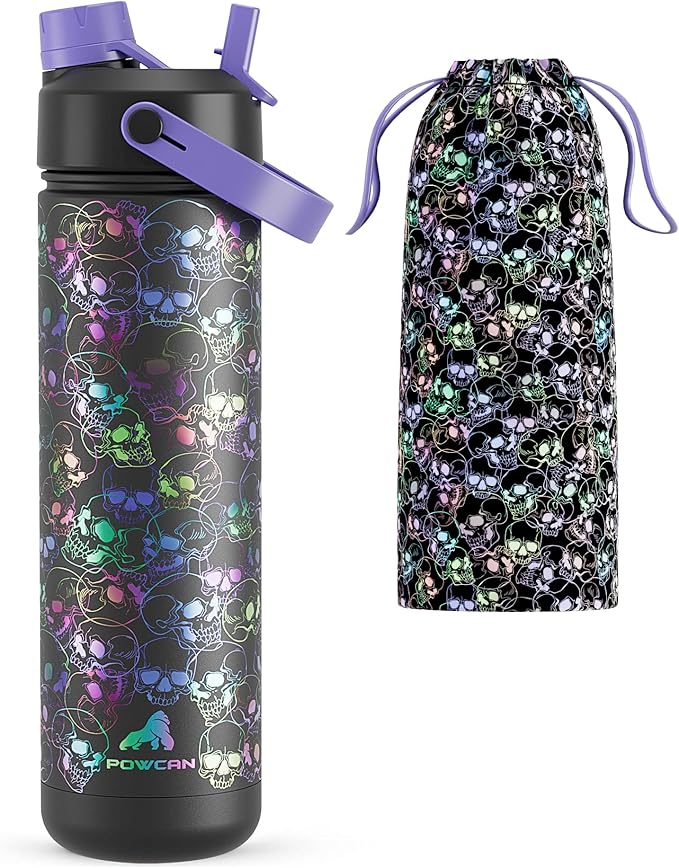 26 oz Halloween Insulated Water Bottle with 2-in-1 Straw and Spout Lid, Glow-in-the-Dark, 24H Cold, Leakproof, Fits in Car Cup Holder, Stainless Steel for Gift, Trip, Holiday, Sports (Luminous Souls)