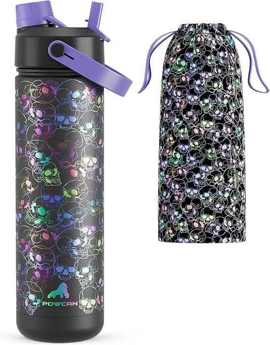 26 oz Halloween Insulated Water Bottle with 2-in-1 Straw and Spout Lid, Glow-in-the-Dark, 24H Cold, Leakproof, Fits in Car Cup Holder, Stainless Steel for Gift, Trip, Holiday, Sports (Luminous Souls)