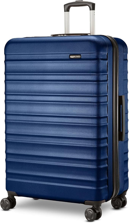 Amazon Basics 26" Hardside Medium Checked Luggage, Hardshell Suitcase With Wheels, Expandable For Up to 15% More Space, With Scratch-Resistant Surface, Four Multi-directional Wheels, Navy Blue