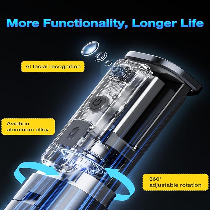 2025 Upgraded 57” Auto Face Tracking Tripod 360 Rotation Facial Recognition Tripod for iPhone with Light AI Face Following Tripods with Remote and Gesture Control for TikTok Vlogging Live Streaming