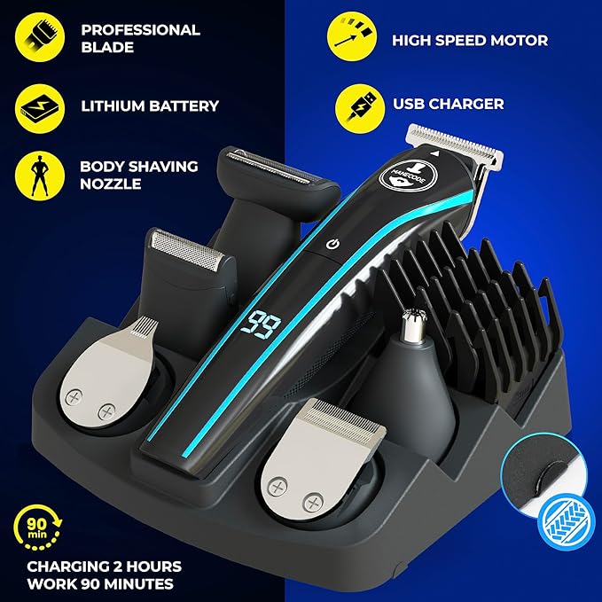 11-in-1 Men's Beard and Mustache Electric Trimmer Kit, Cordless Body and Nose Hair Razors, Set of Beard Clippers, USB Rechargeable Battery, Shaver for Men, Lifetime Self-Sharp Blades