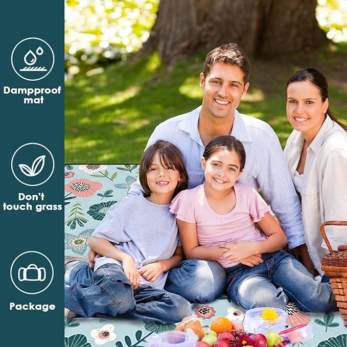 80"x60" Waterproof Picnic Blanket Large Outdoor Camping Blanket Foldable Picnic Camping Blanket Thicker Machine Washable Picnic Mat Portable Wearable for Picnics, Camping