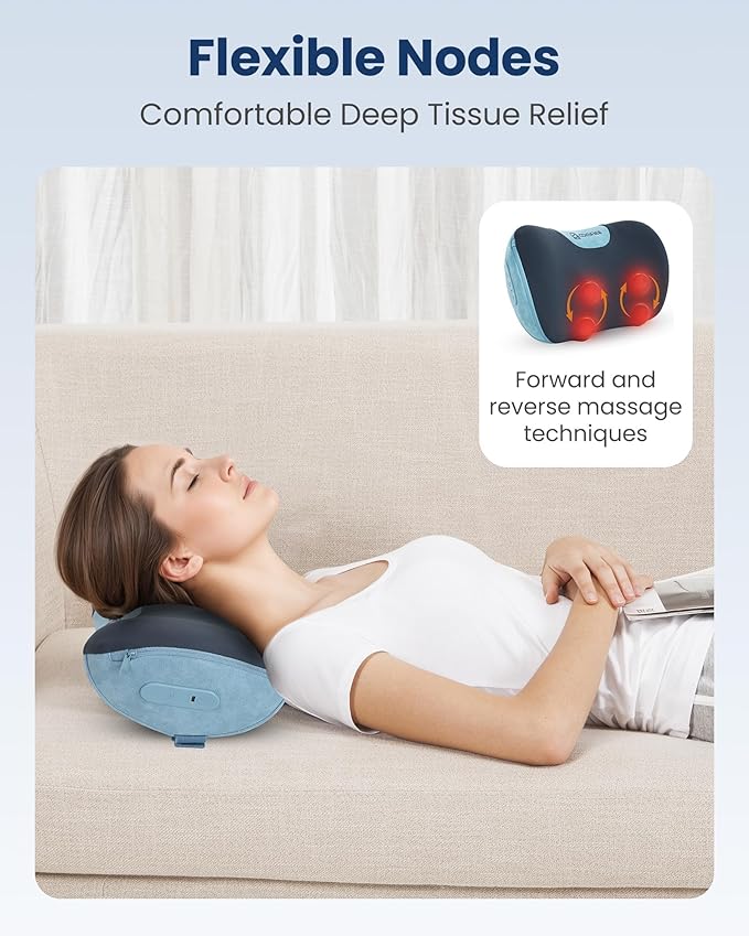 COMFIER Shiatsu Neck and Back Massager with Heat, Neck Massager Pillow with 3D Kneading Deep Tissue, Cordless & Portable, Soothes Muscle Tension at Home, Office, Travel,Ideal Gift for Men & Women