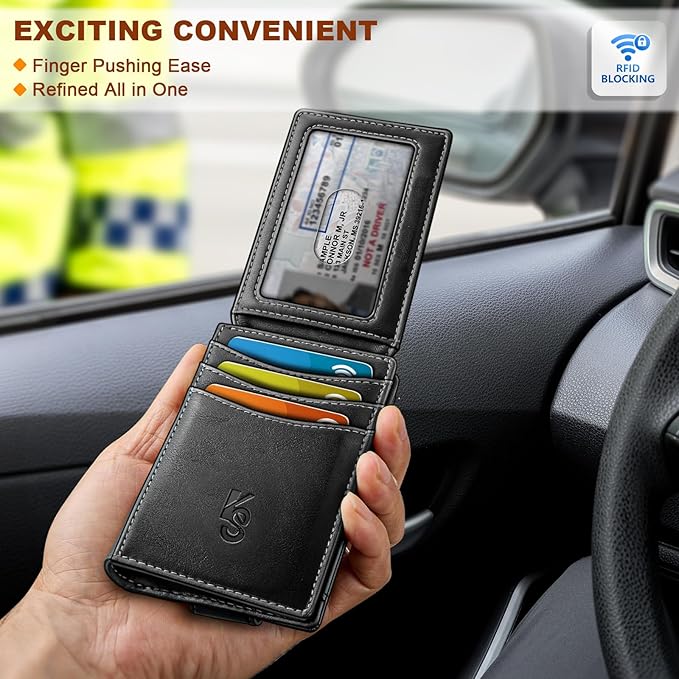 KEMISANT Men Wallet, Slim Leather Wallet Money Clip Magnetic Closure ID Windows 14Cards RFID Blocking