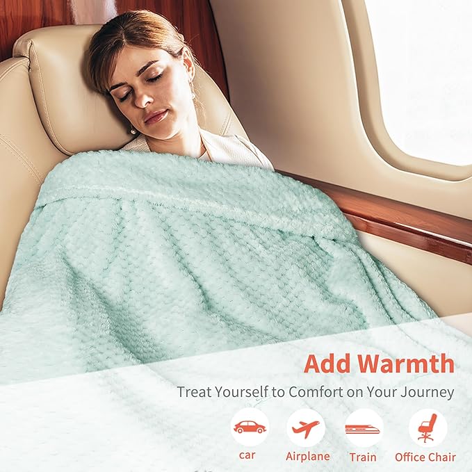 Tirrinia Travel Blanket Airplane Compact with Bag, Soft& Lightweight Wearable Blanket with Foot Pockets for Women Men Adults, Warm Snuggle Blanket, Airplane Travel Essentials,Travel Gifts for Her,Aqua
