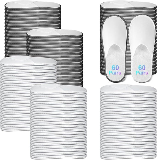 JaGely 120 Pairs Bulk Disposable Slippers Non Slip Hotel Spa Slippers Fluffy Closed Toe for Home Indoor Wedding Travel Party Guests Men Women