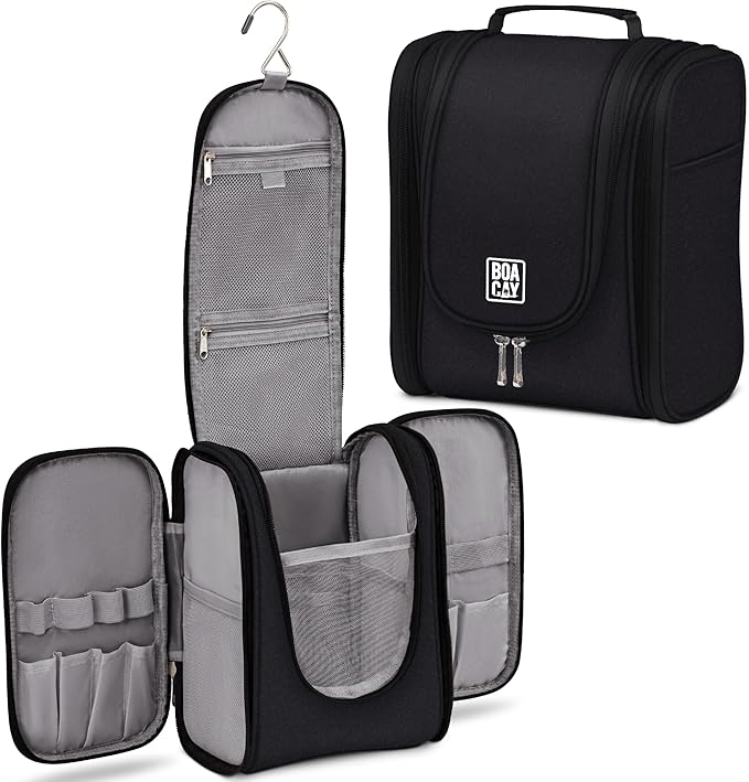 BOACAY Hanging Travel Toiletry Bag for Women and Men, Makeup Bag, Bathroom & Shower Organizer Kit for Accessories, Cosmetics, Travel Essentials