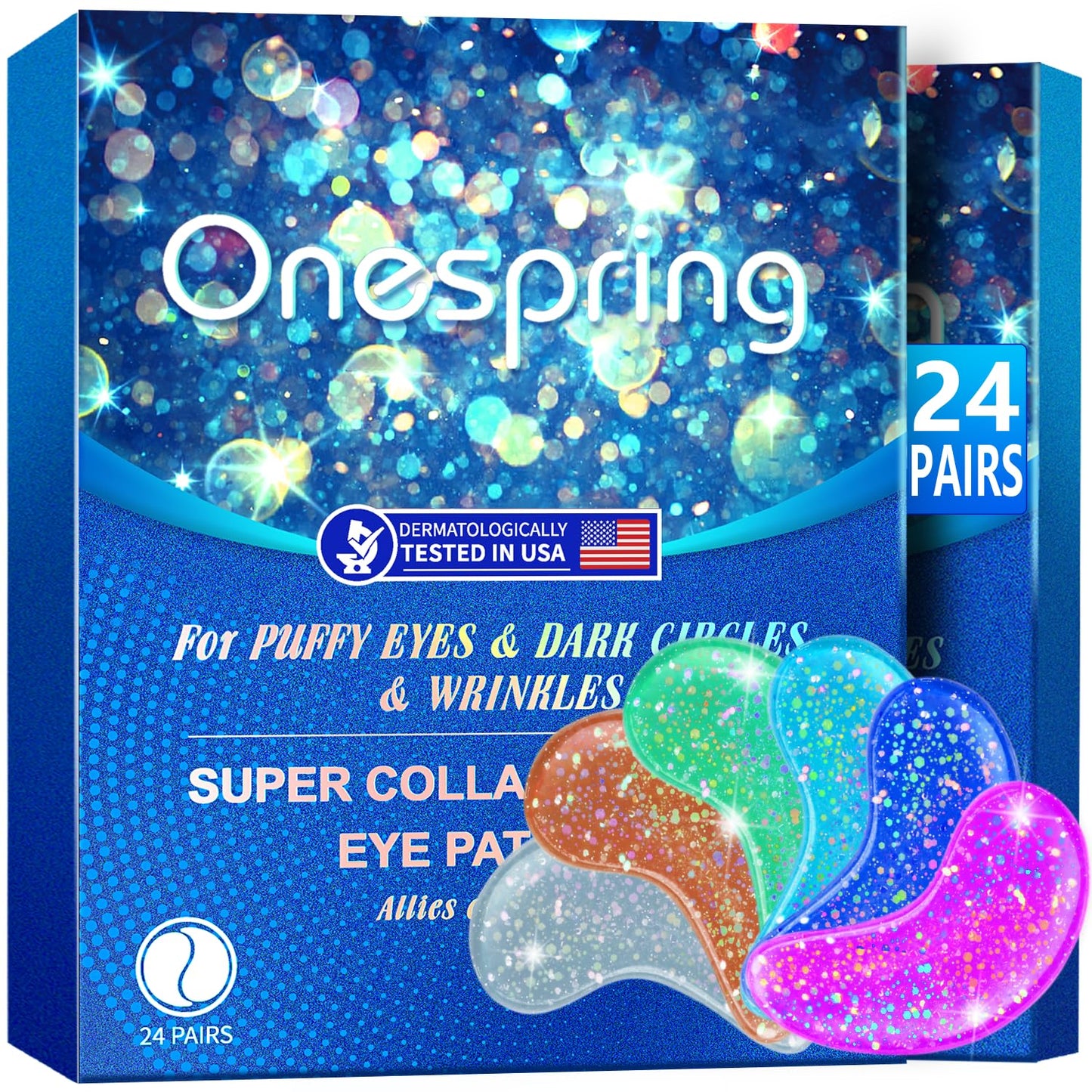 Onespring Eye Gel Pads (24 Pairs) - Under Eye Patches for Puffy Eyes, Wrinkles, Dark Circles, Natural Collagen Eye Gels, Under Eye Mask Patches for Face to Soothe Puffiness, Eye Bags