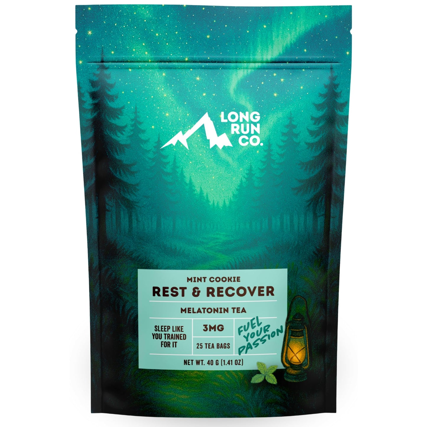 Rest &  Recover Sleep Tea by Long Run Co. – Caffeine‑Free Herbal Tea with Melatonin (25 Tea Bags) – All Natural, Better Sleep & Recovery, Wake Up Refreshed [3mg Melatonin, Mint Cookie]